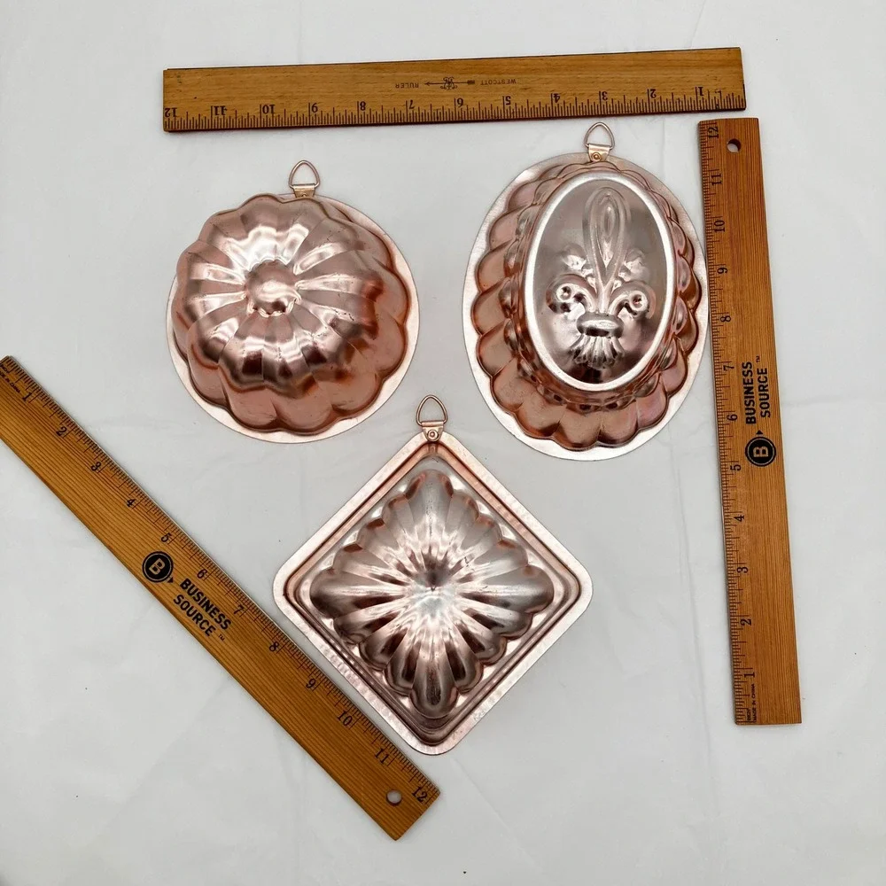 Vintage Copper Jello Molds Set of 3 Fleur-de-lis Decorative Wall Hanging Decor
